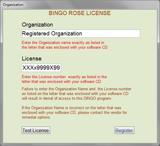 Bingo Rose License popup